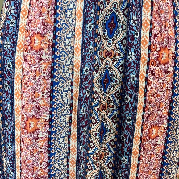 LuLus Estuary Orange Print Boho Maxi Dress Elastic Waist Side Slits Adj Ties SM - Picture 5 of 13